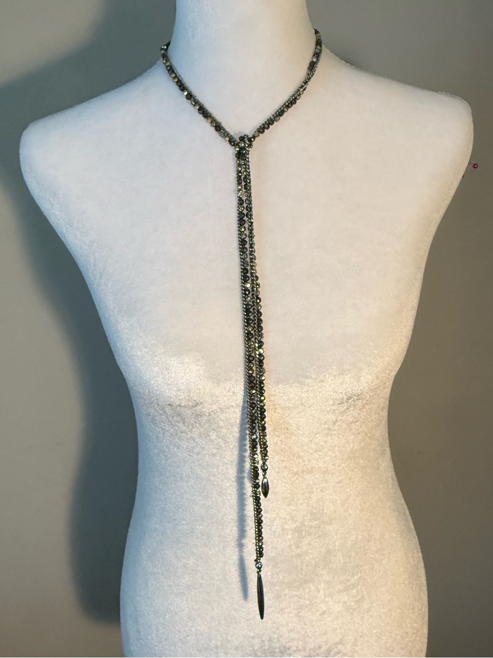 Stella & Dot Gunmetal Beaded Lariat Necklace